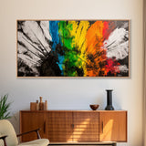 Rainbow Feathers, Colorful Abstract Art, Boho Wall Decor, Native American Inspired, Framed Canvas Print, Large Wall Art