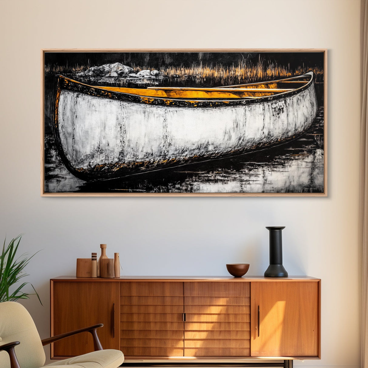Canoe, Rustic Art, Lake House Decor, Boat Canvas Print, Outdoors Wall Art, Cabin Home Decor, Wilderness Artwork, Framed Canvas Print
