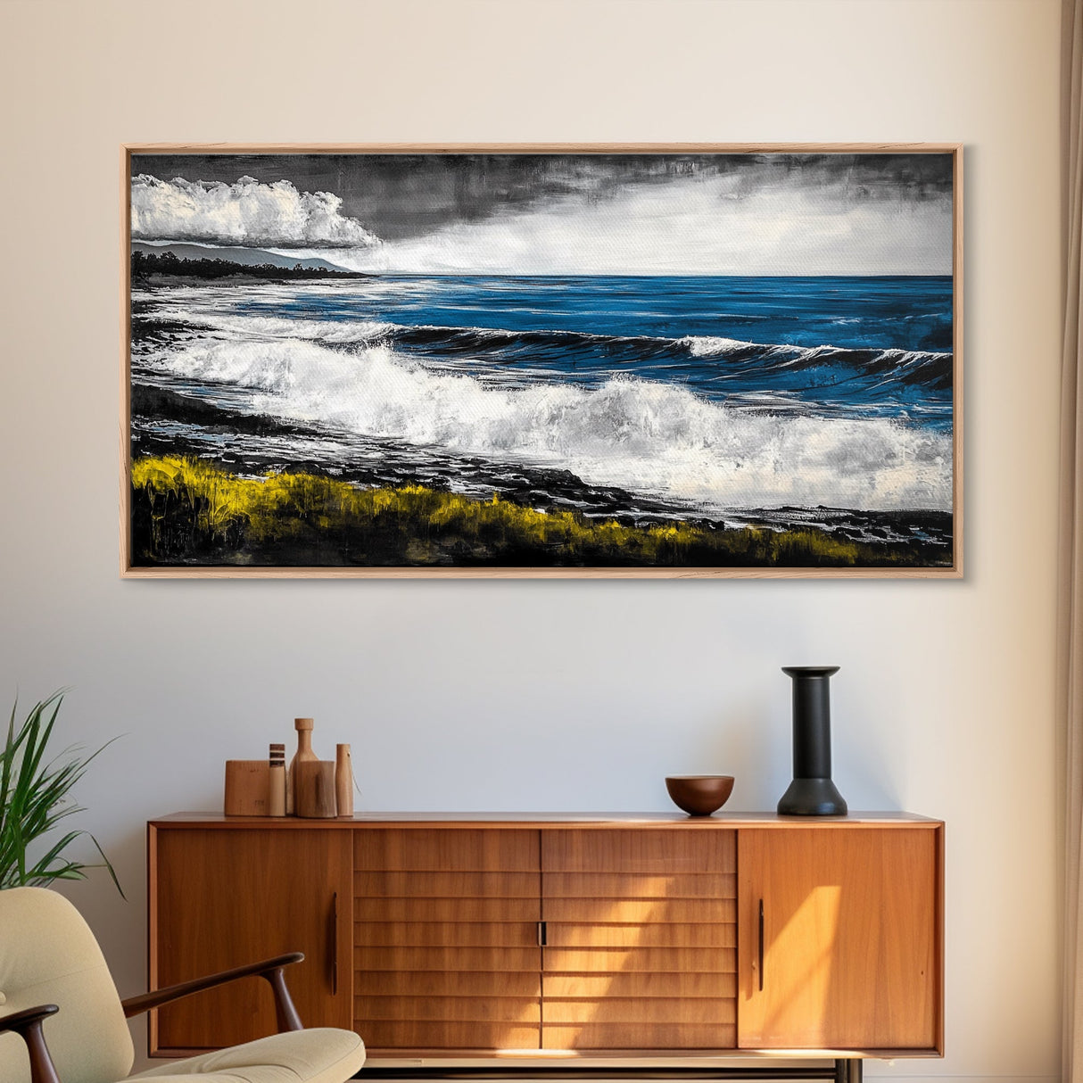 Tropical Shore, Emerald Waters, Stormy Sky, Canvas Print, Coastal Wall Art, Beach House Decor, Ocean Painting, Living Room Artwork