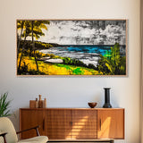 Tropical Paradise, Ocean Landscape, Coastal Wall Art, Framed Canvas Print, Beach House Decor, Living Room Art, Modern Nautical Art