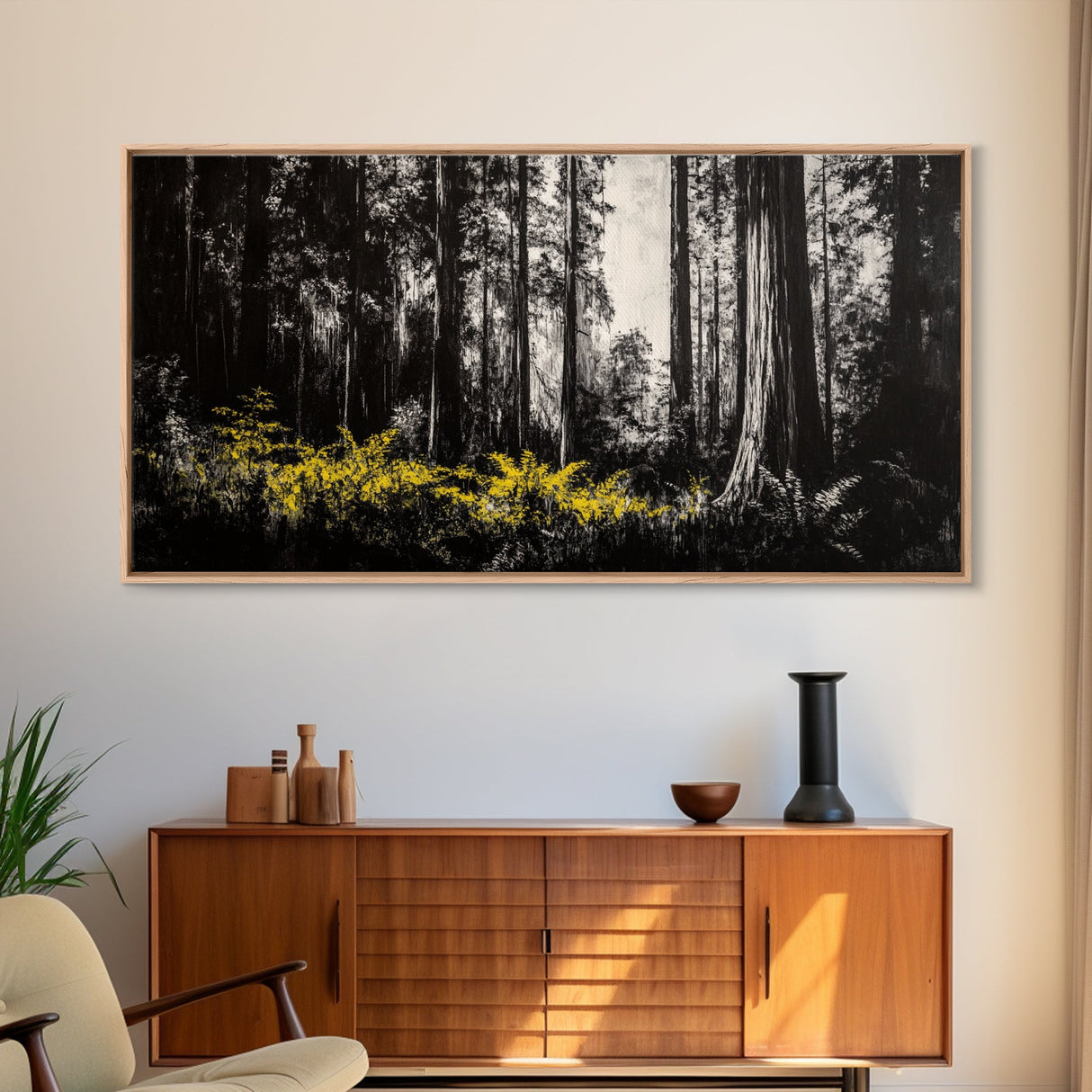 Redwood Forest, Nature Wall Art, Black and White Art, Framed Canvas Print, Rustic Home Decor, Cabin Wall Art, Minimalist Landscape