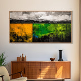 Abstract Landscape, Minimalist Art, Modern Wall Decor, Framed Canvas Print, Green and Gold Wall Art, Contemporary Home Decor