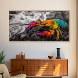 Rainbow Lobster, Colorful Crustacean, Bold Marine Art, Framed Canvas Print, Kitchen Decor, Vibrant Wall Art, Nautical Statement Piece