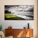 Stormy Beach, Coastal Horizon, Monochrome Landscape, Framed Canvas Print, Minimalist Art, Modern Living Room Decor, Dramatic Ocean Scene