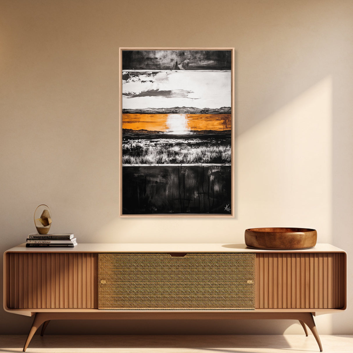 Abstract Horizon, Golden Light, Modern Landscape, Framed Canvas Print, Minimalist Wall Art, Office Decor, Contemporary Sunset, Fall Vibes