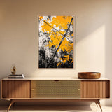 Abstract Autumn Leaves, Black White Orange, Nature Wall Art, Rustic Decor, Minimalist Fall Artwork, Living Room Art, Framed Canvas Print