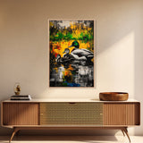 Ducks Pond Nature, Framed Canvas Print, Wildlife Art, Vibrant Watercolor Style, Rustic Wall Decor, Country Home Art, Gift Idea