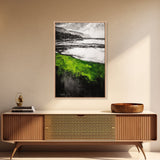 Green Coastal Hills, Ocean Shoreline Painting, Scenic Landscape Art, Office Wall Decor, Nature Inspired Print, Framed Canvas Print