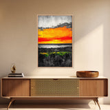 Fiery Sunset Glow, Dramatic Sky Painting, Vibrant Landscape Art, Living Room Decor, Bold Color Wall Art, Framed Canvas Print