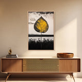 Golden Leaf, Minimalist Nature, Autumn Wall Art, Botanical Decor, Framed Canvas Print, Living Room Art, Black and White, Nature Print