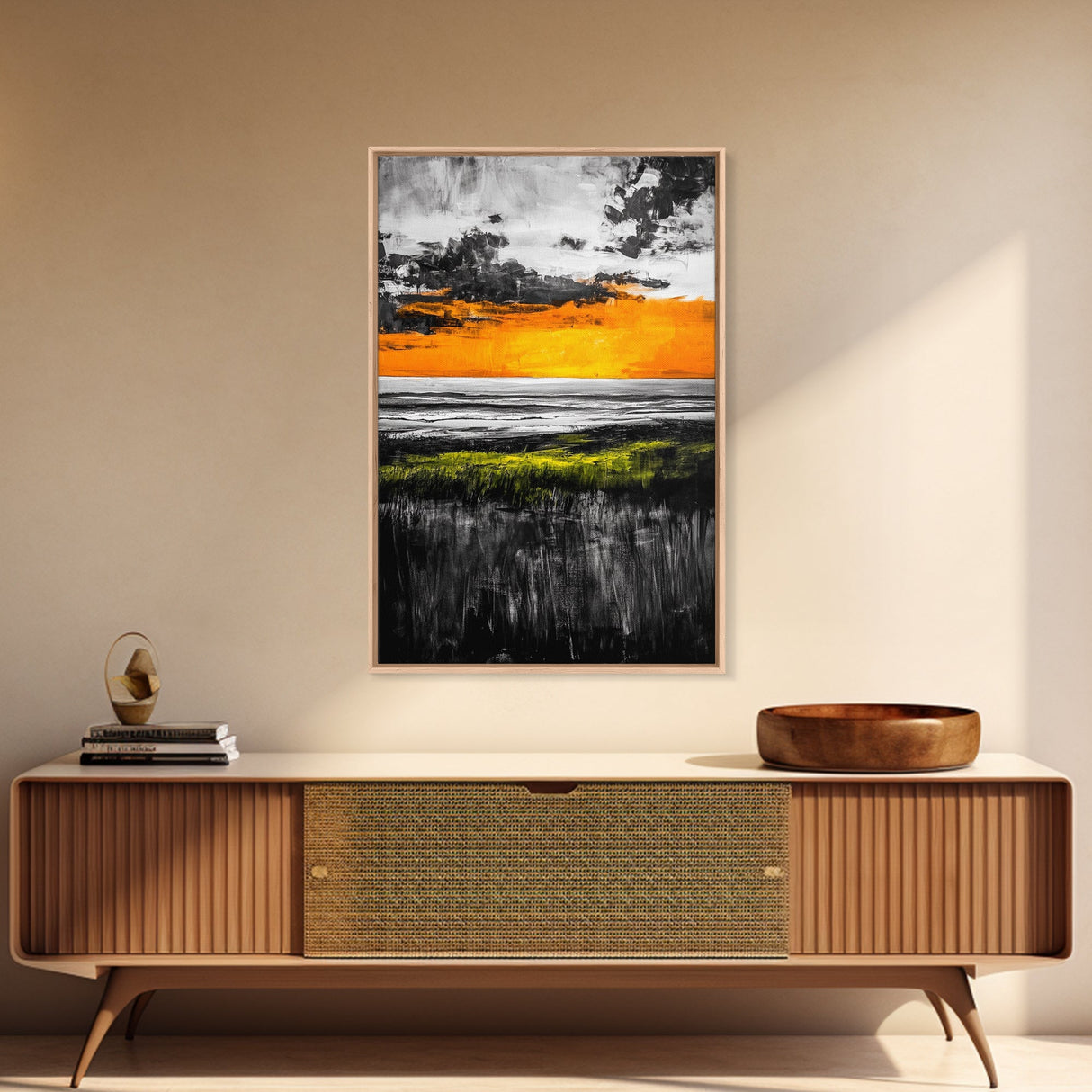 Sunset Glow, Orange Sky, Dramatic Landscape, Fall Wall Art, Framed Canvas Print, Nature Painting, Living Room Wall Art, Autumn Decor