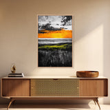 Sunset Glow, Orange Sky, Dramatic Landscape, Fall Wall Art, Framed Canvas Print, Nature Painting, Living Room Wall Art, Autumn Decor