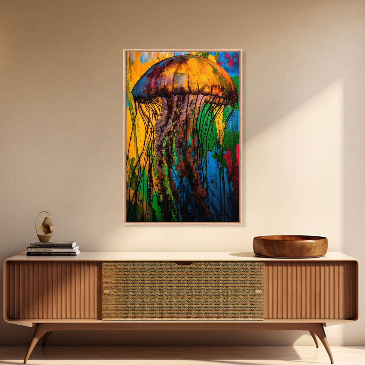 Jellyfish Abstract Art, Vibrant Ocean Painting, Colorful Marine Life Decor, Coastal Nautical Gift, Beach House Wall Art, Canvas Print