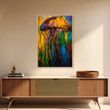 Jellyfish Abstract Art, Vibrant Ocean Painting, Colorful Marine Life Decor, Coastal Nautical Gift, Beach House Wall Art, Canvas Print