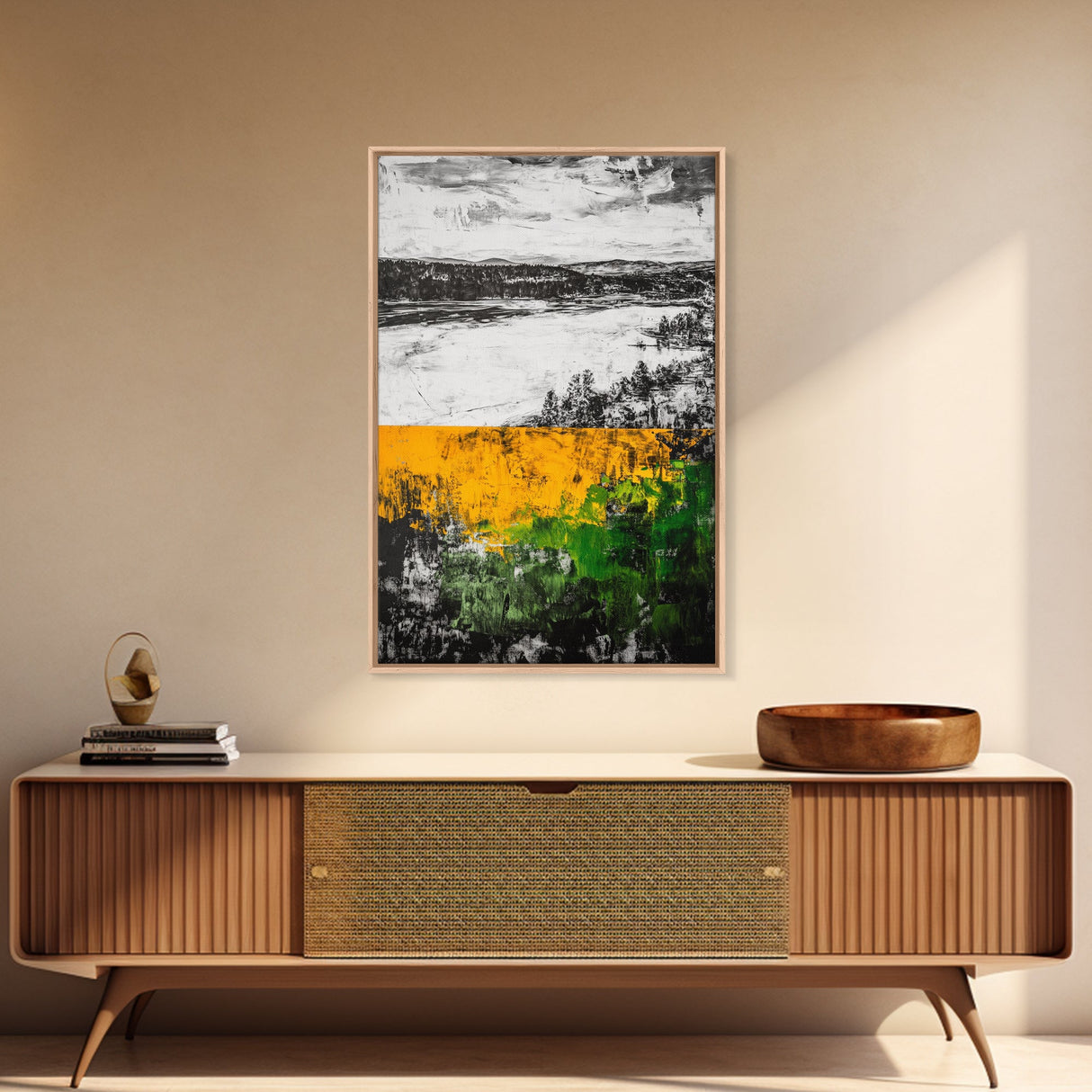 Modern Abstract Landscape, Unique Nature Scene, Rustic Farmhouse Wall Decor, Minimalist Home Gift, Framed Canvas Print