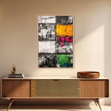 Abstract Modern Art, Black White Geometric, Yellow Red Green Blocks, Minimalist Wall Decor, Office Art, Mid Century Style, Canvas Print
