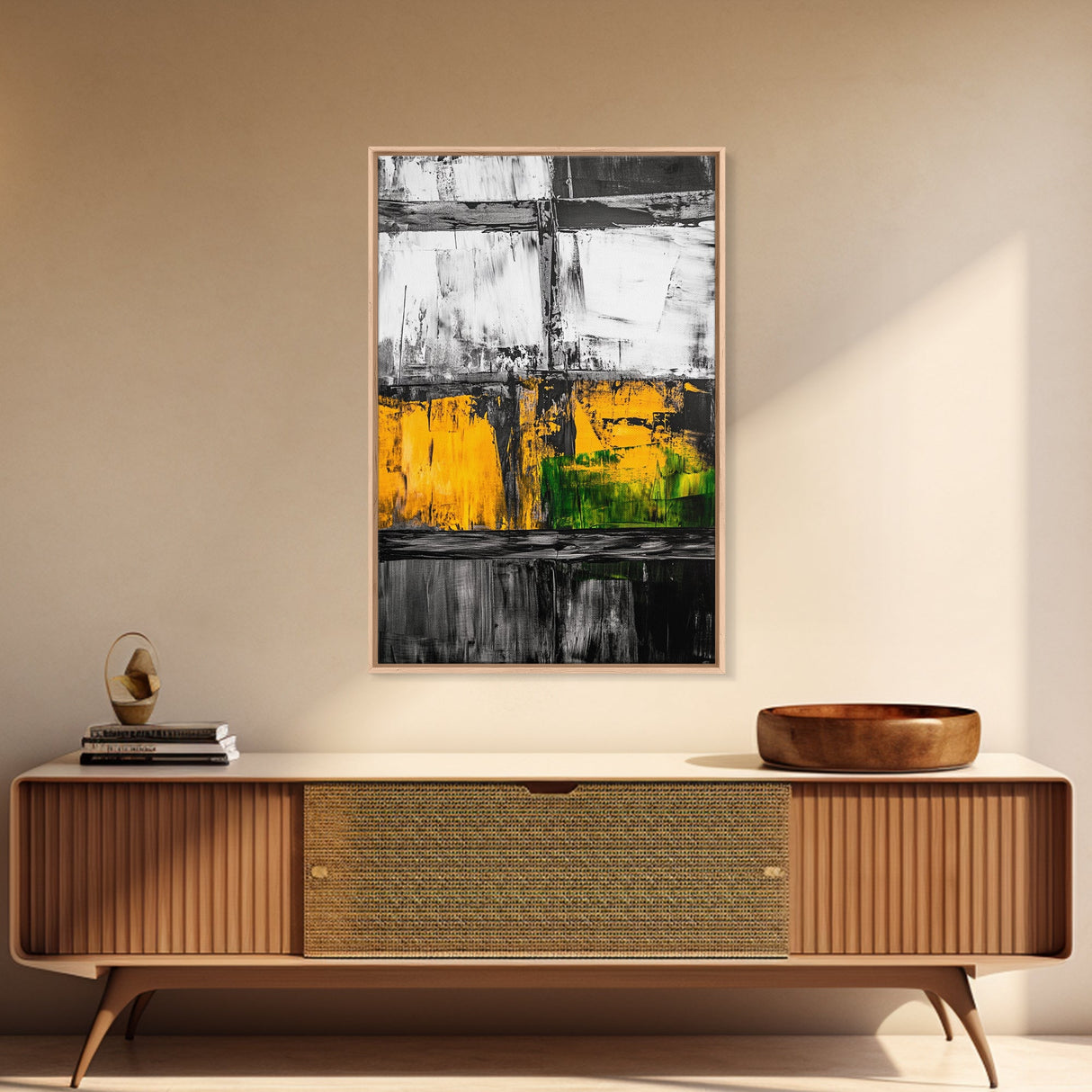 Industrial Texture, Abstract Modern Art, Yellow Green Minimalist, Contemporary Home Decor, Statement Wall, Framed Canvas Print, Gift Idea