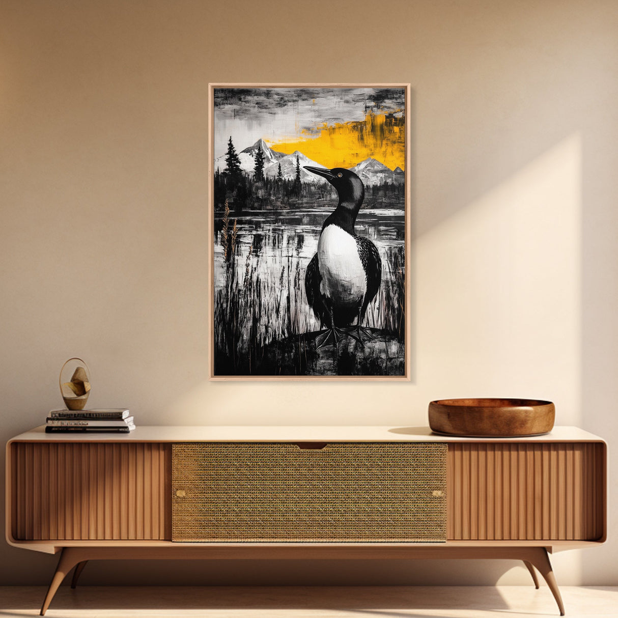 Loon, Mountain Sunset, Wildlife Wall Art, Canvas Print, Fall Decor, Rustic Home, Cabin Aesthetic, Nature Photography, Lodge Art