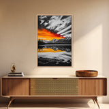 Fiery Sunset, Mountain Reflection, Canvas Print, Lake Wall Art, Nature Photography, Rustic Decor, Living Room Art, Fall Color Palette