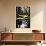 Forest Reflection, Black and White Landscape, Rustic Home Art, Nature Inspired Painting, Cabin Wall Decor, Framed Canvas Print