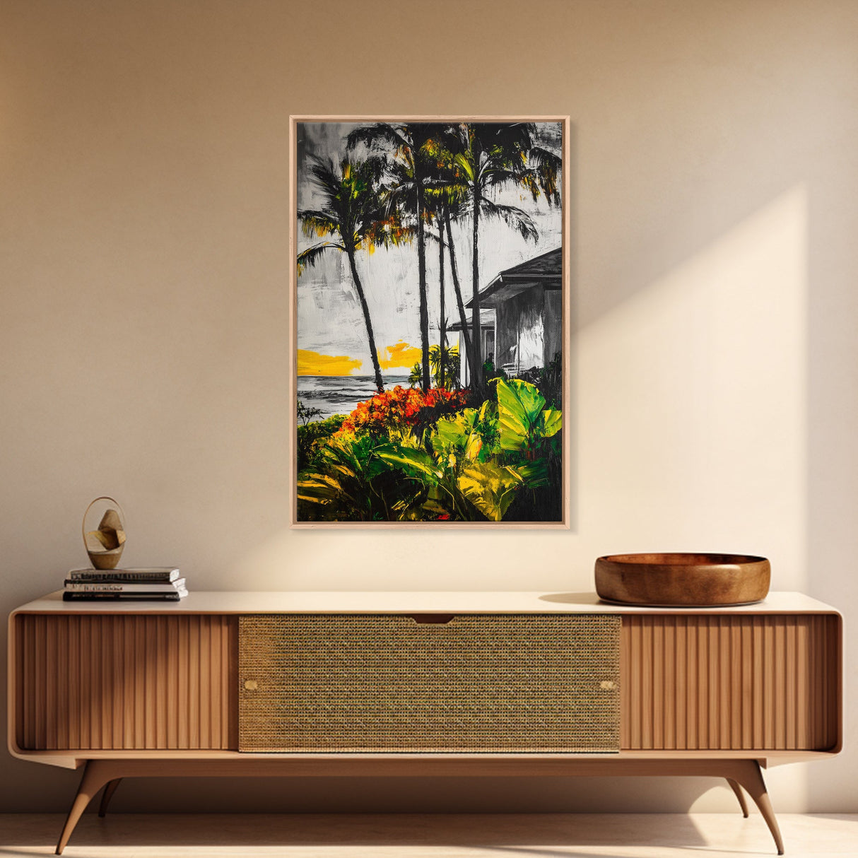 Palm Trees, Beach House, Tropical Sunset, Framed Canvas Print, Coastal Wall Art, Boho Art, Bedroom Wall Art, Vacation Vibes
