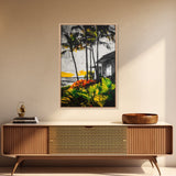 Palm Trees, Beach House, Tropical Sunset, Framed Canvas Print, Coastal Wall Art, Boho Art, Bedroom Wall Art, Vacation Vibes