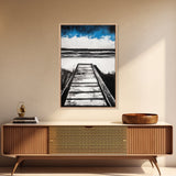 Wooden Path, Beach Walk, Ocean Waves, Framed Canvas Print, Coastal Decor, Minimalist Wall Art, Modern Living Room Art