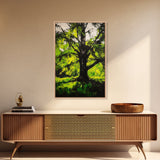 Majestic Tree, Forest Green, Nature Inspired, Framed Canvas Print, Botanical Wall Art, Office Wall Decor, Boho Landscape