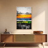 Vibrant Sunset, Ocean Horizon, Dramatic Sky, Framed Canvas Print, Coastal Home Decor, Living Room Wall Art, Abstract Art