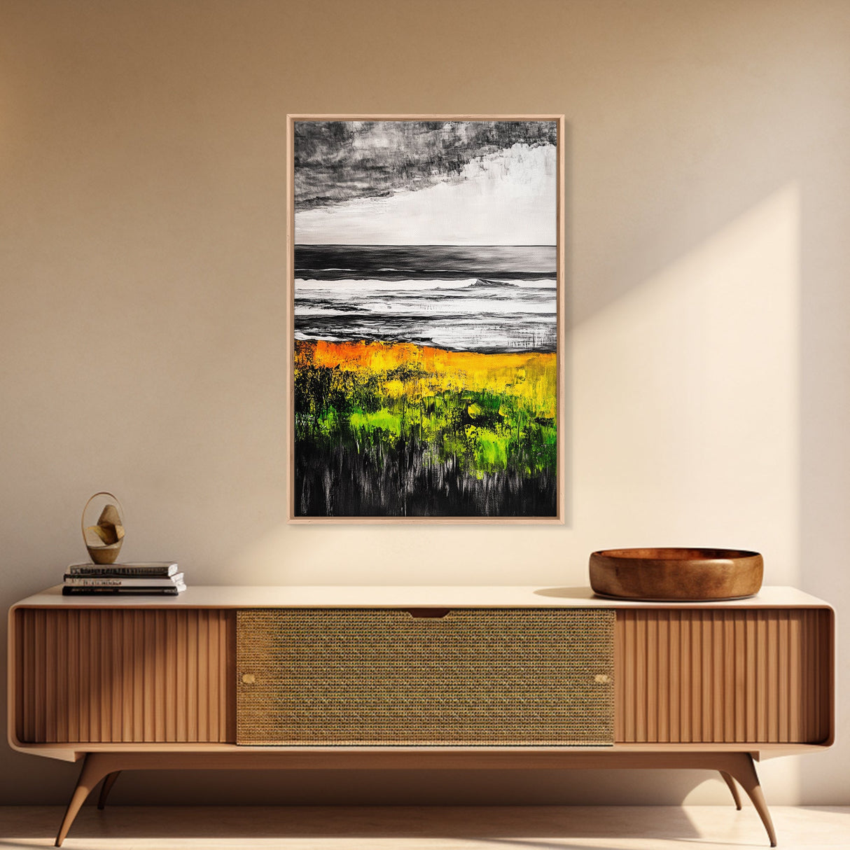 Golden Meadow, Wild Grasses, Tranquil Beach, Framed Canvas Print, Nature Wall Art, Fall Decor, Minimalist Landscape