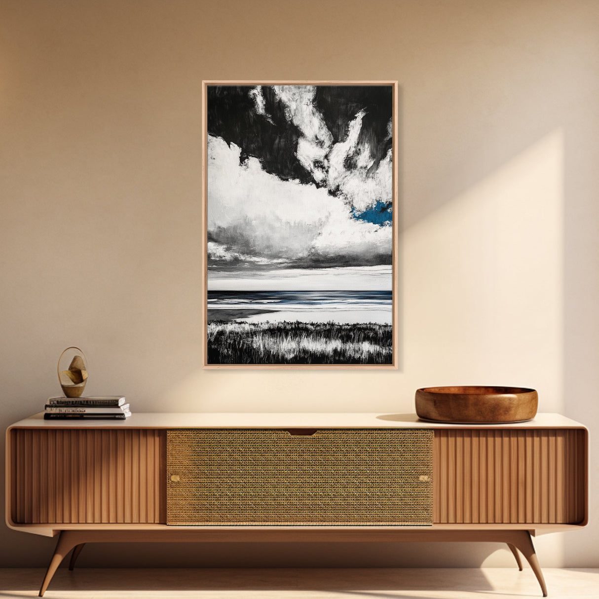 Ocean Serenity, Coastal Wall Art, Minimalist Seascape, Beach House Decor, Monochrome Landscape, Tranquil View, Canvas Print