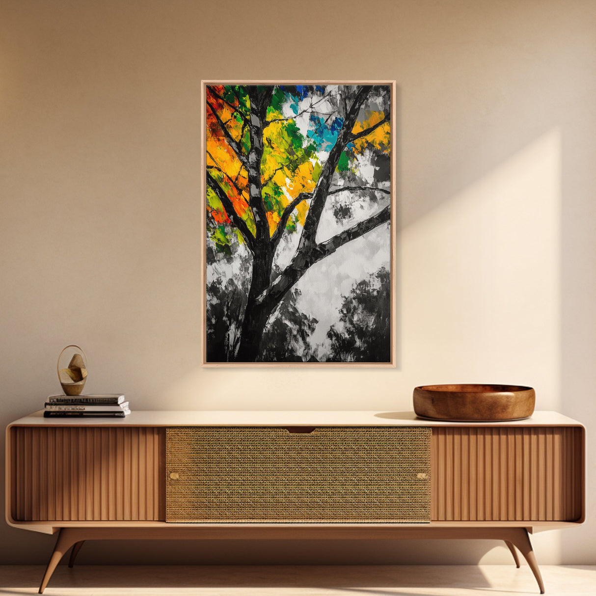 Autumn Tree, Colorful Wall Art, Vibrant Home Decor, Modern Nature Painting, Boho Wall Print, Seasonal Aesthetic, Canvas Print