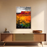 Desert Mesa, Western Landscape, Bold Color Wall Art, Sunset Painting, Southwest Decor, Bohemian Style, Framed Canvas Print