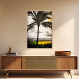 Palm Tree, Tropical Wall Art, Beach House Decor, Relaxing Coastal Print, Island Aesthetic, Monochrome Painting, Framed Canvas Print