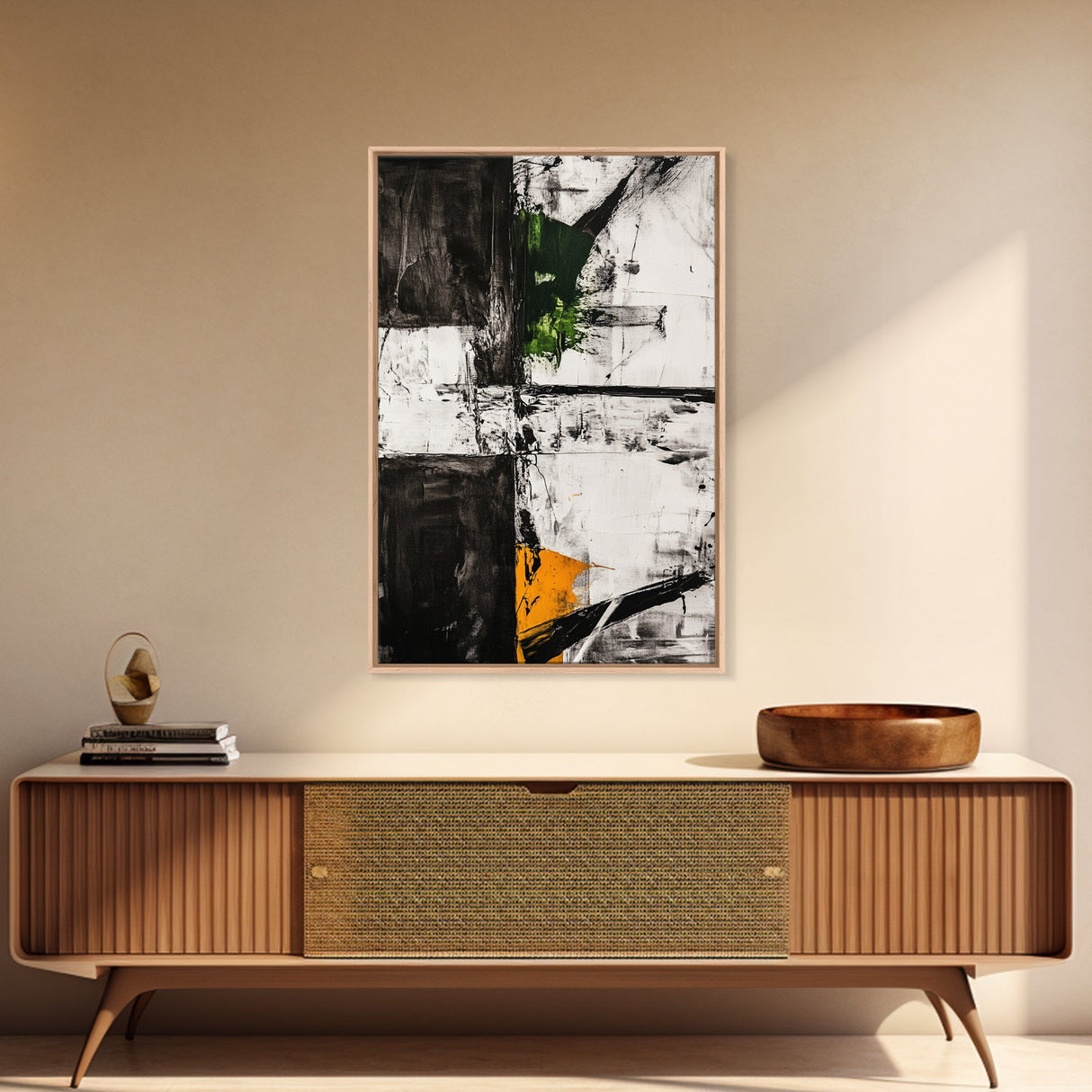Greenery Abstract Painting, Textured Black White Art, Canvas Print, Minimalist Wall Art, Living Room Decor, Modern Home Accent