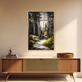 Sunlit Trail, Forest Path, Nature Landscape, Canvas Print, Woodland Wall Art, Minimalist Art, Living Room Decor, Fall Aesthetic