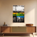 Geometric Landscape, Textured Canvas Print, Bold Wall Art, Modern Home Decor, Minimalist Artwork, Yellow Green Blue Painting