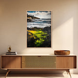 Coastal Serenity, Ocean Landscape Painting, Vibrant Nature Art, Beach House Decor, Framed Canvas Print, Modern Farmhouse or Bedroom Wall Art