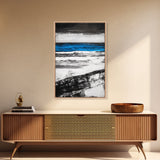 Ocean Horizon, Minimalist Seascape Painting, Black White and Blue Coastal Art, Framed Canvas Print, Modern Living Room or Office Wall Decor
