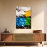 Abstract Landscape, Blue and Yellow Modern Painting, Minimalist Nature Art, Framed Canvas Print, Living Room or Office Wall Decor