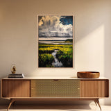 Stormy Marsh, Moody Landscape Art, Coastal Nature Scene, Modern Rustic Decor, Fall Home Wall Art, Framed Canvas Print, Office Artwork