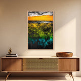 Vibrant Sunset, Golden Horizon, Abstract Landscape, Fall Wall Decor, Textured Nature Art, Framed Canvas Print, Modern Home Art