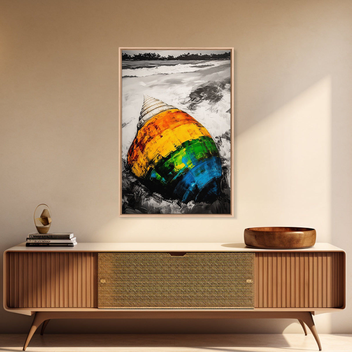Seashell Painting, Colorful Coastal Art, Beach House Wall Decor, Ocean Inspired Print, Framed Canvas Print, Nautical Wall Art