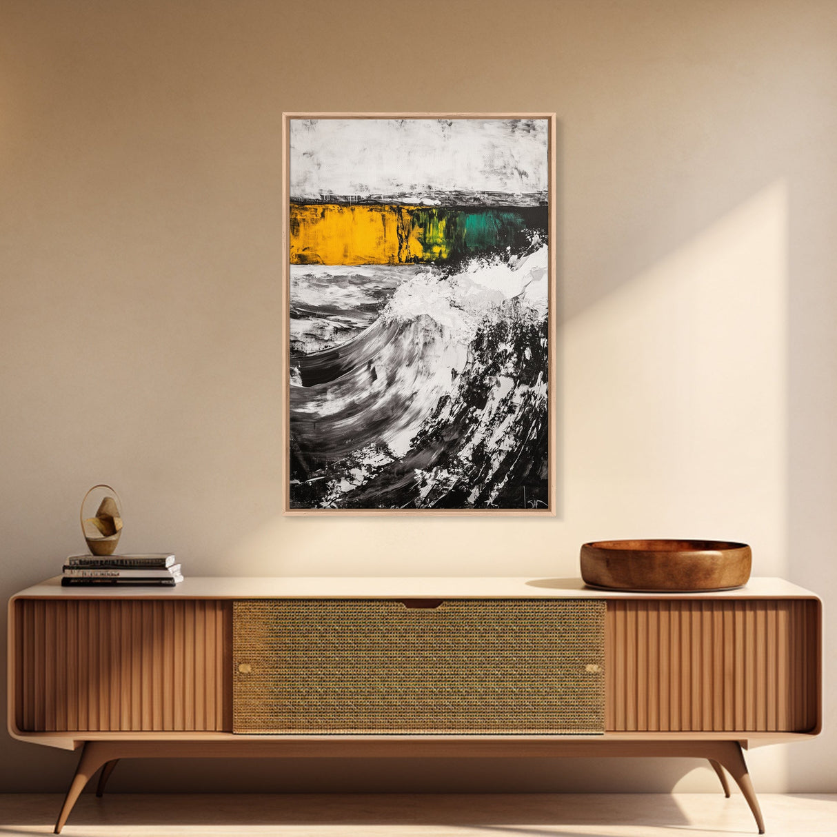 Ocean Waves, Coastal Abstract, White Black Art, Framed Canvas Print, Living Room Decor, Beach House Art, Minimalist Seascape