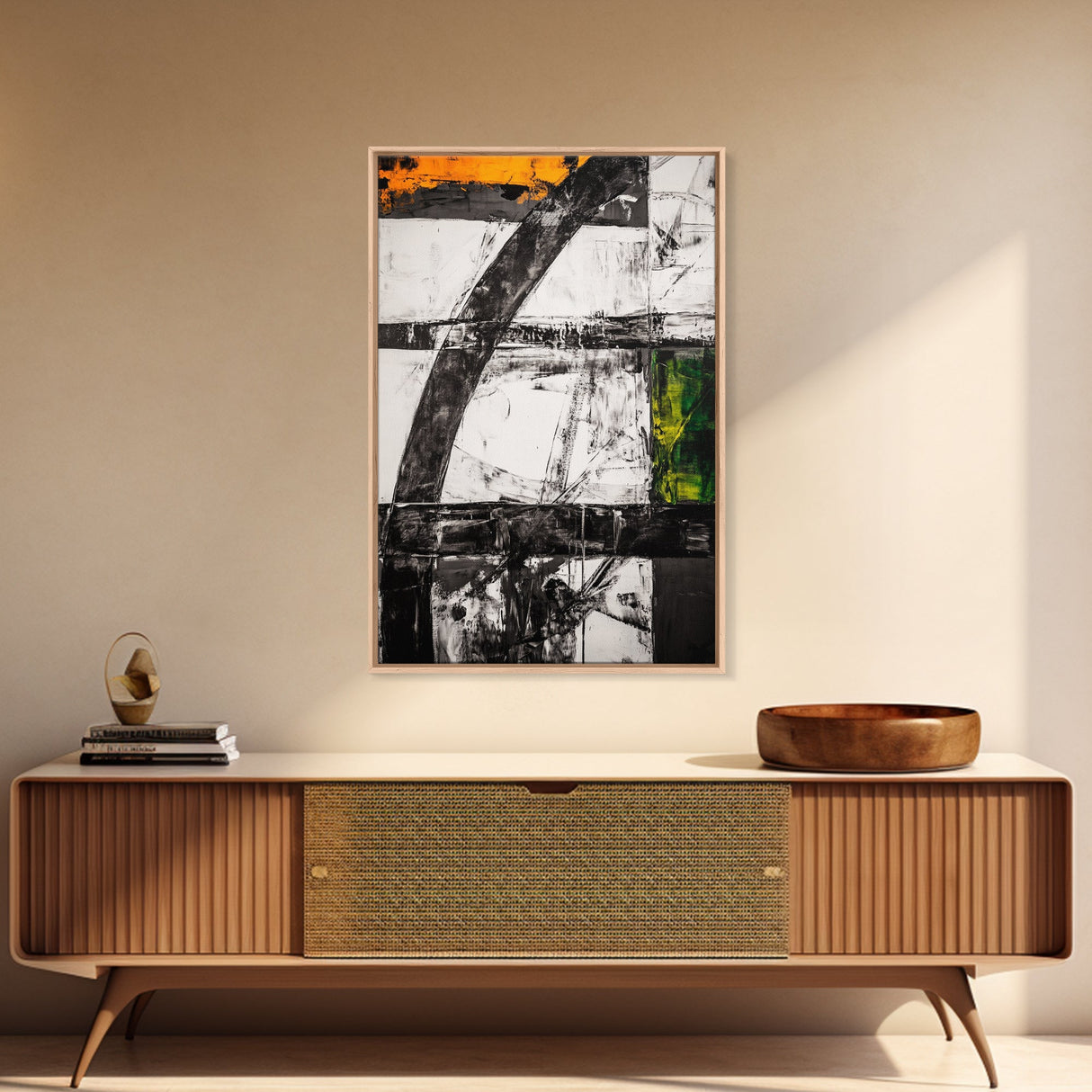 Geometric Patterns, Modern Abstract Art, Industrial Design, Black and Yellow, Unique Home Decor, Bold Style, Statement Artwork, Canvas Print