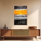 Fiery Sunset, Dramatic Sky, Ocean Scene, Framed Canvas Print, Fall Wall Art, Large Beach Painting, Contemporary Art, Sunset Horizon