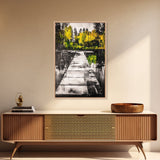 Wooden Dock View, Lake House Art, Nature Landscape Print, Rustic Wall Decor, Framed Canvas Print, Black and White Photography, Cabin Art