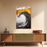 Giant Ocean Wave, Surfer Wall Art, Black and White Beach Print, Coastal Aesthetic, Framed Canvas Print, Ocean Lover Gift, Large Wall Art
