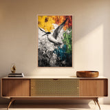 Abstract Bird, Colorful Nature Art, Modern Wildlife Painting, Coastal Framed Canvas Print, Boho Wall Art, Nature Lover Gift, Bedroom Decor