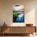 Ocean Reflections, Coastal Wall Art, Blue Abstract Beach Scene, Seascape Framed Canvas Print, Modern Home Decor, Living Room Wall Art